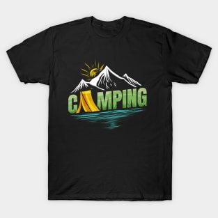 Sunrise In The Mountains By A Lake On Camping T-Shirt